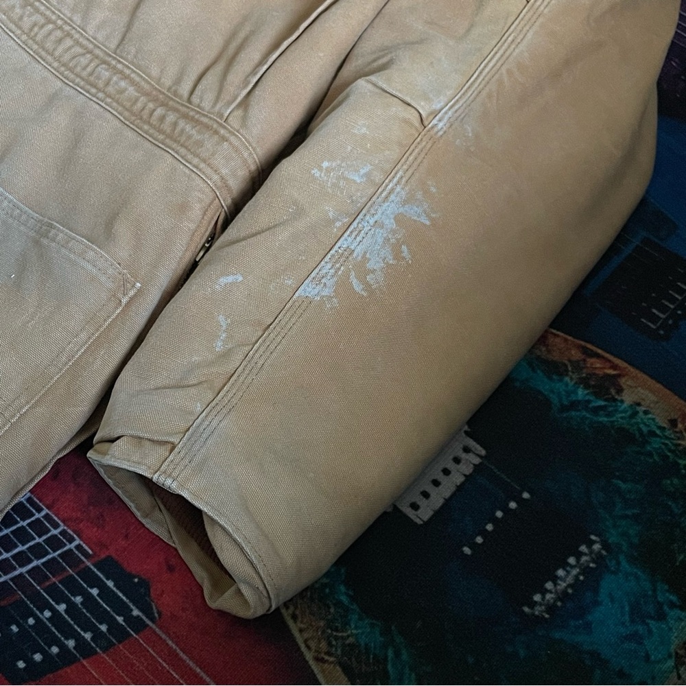 Vintage 80s Carhartt Tan Slightly Distressed Coverals W/Corduroy Collar 46 Short - Picture 7 of 16